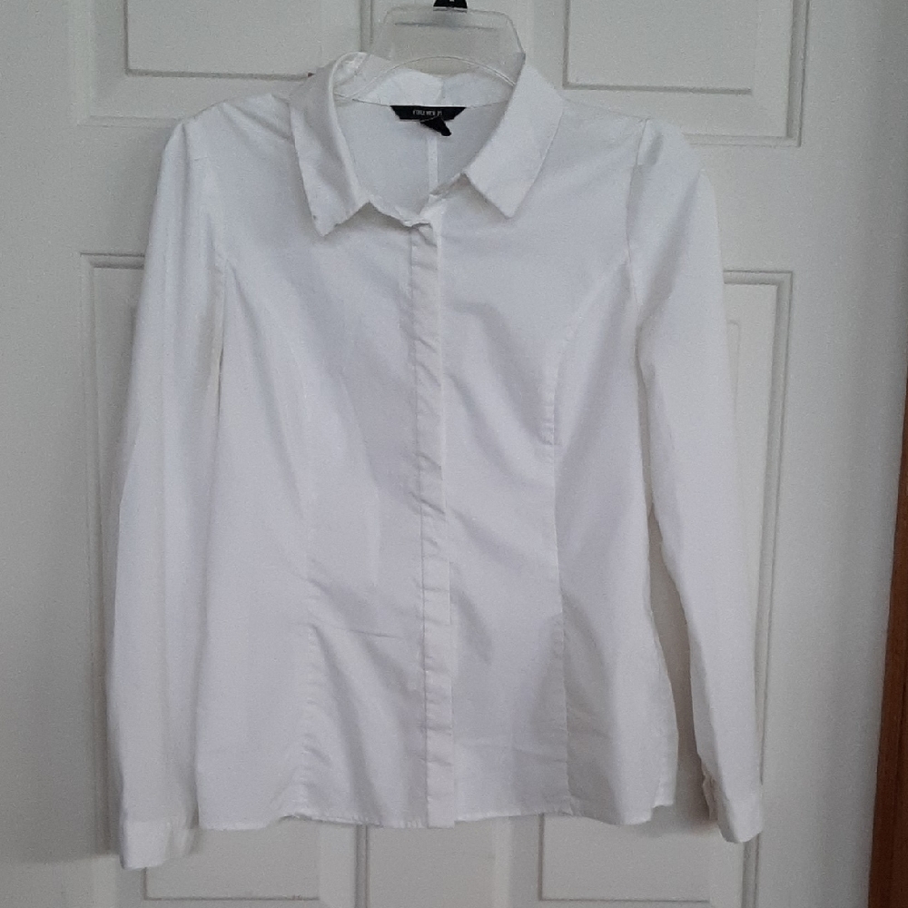 Forever 21 White Collared Button Blouse